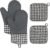 Tifanso 4PCS Heat Resistant Silicone Plaid Oven Mitts & Pot Holders, Grey | Non-Slip Grip Surface, Soft Cotton Lining, Ideal for Cooking Baking Grilling, Easy to Clean, Practical Kitchen Essential
