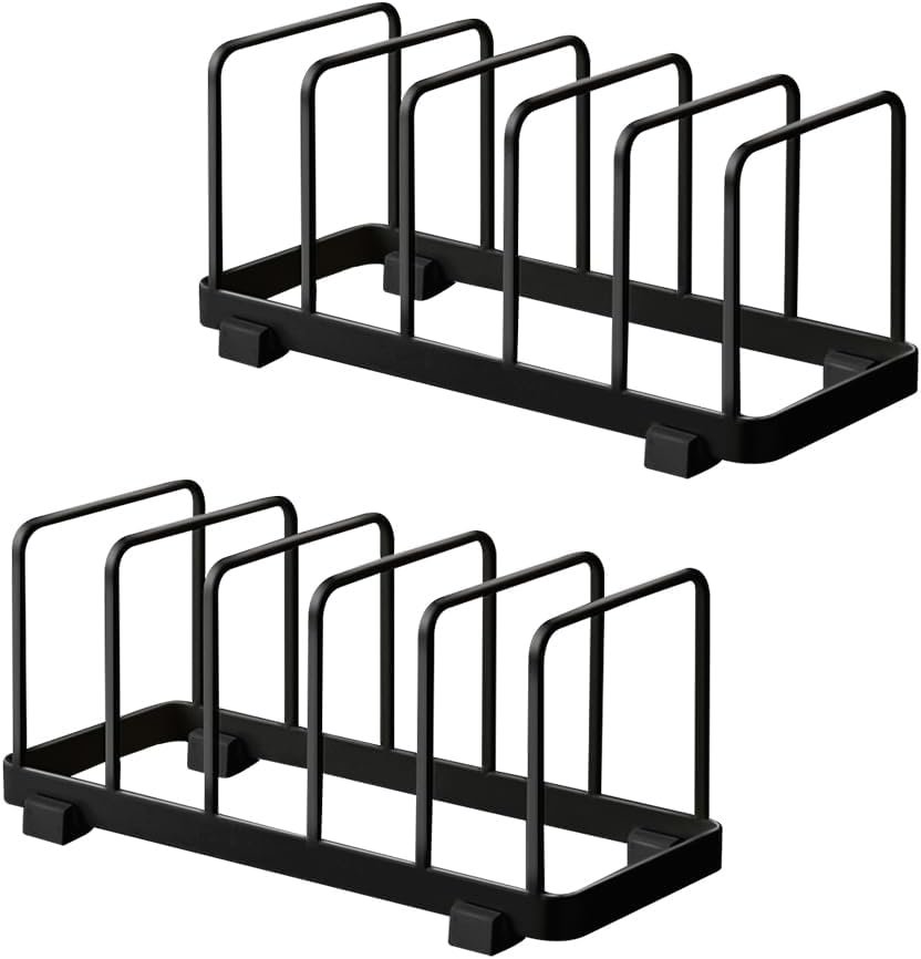 2 Pack Metal Dish Plate Rack Pot Lid Holder Kitchen Organizer (Black) | Storage Cabinet Multifunctional Dying Display Rack for Pad Pans Pots, Bakeware, Trays, Cutting Boards
