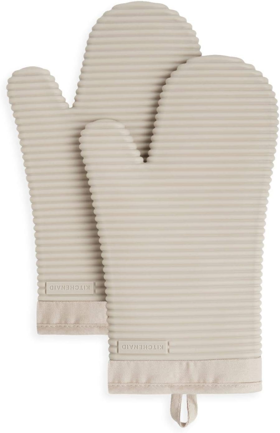 KITCHENAID Ribbed Soft Silicone Oven Mitt 2-Pack Set, 7.5″x13″, Milkshake Tan