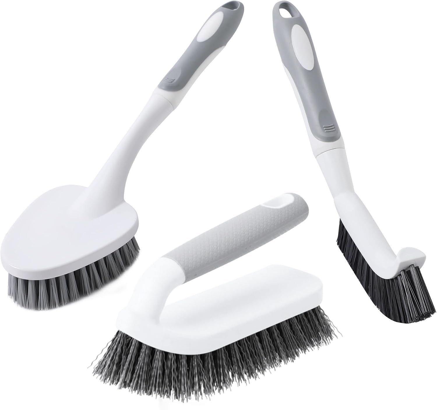 CLEANHOME 3 Pcs Scrub Brush,Multifunctional Cleaning Brush Set | With Non-Slip Handle and Sturdy Bristles,Scrub Brushes for Cleaning Bathroom,Kitchen,Grout,Tile,Grey