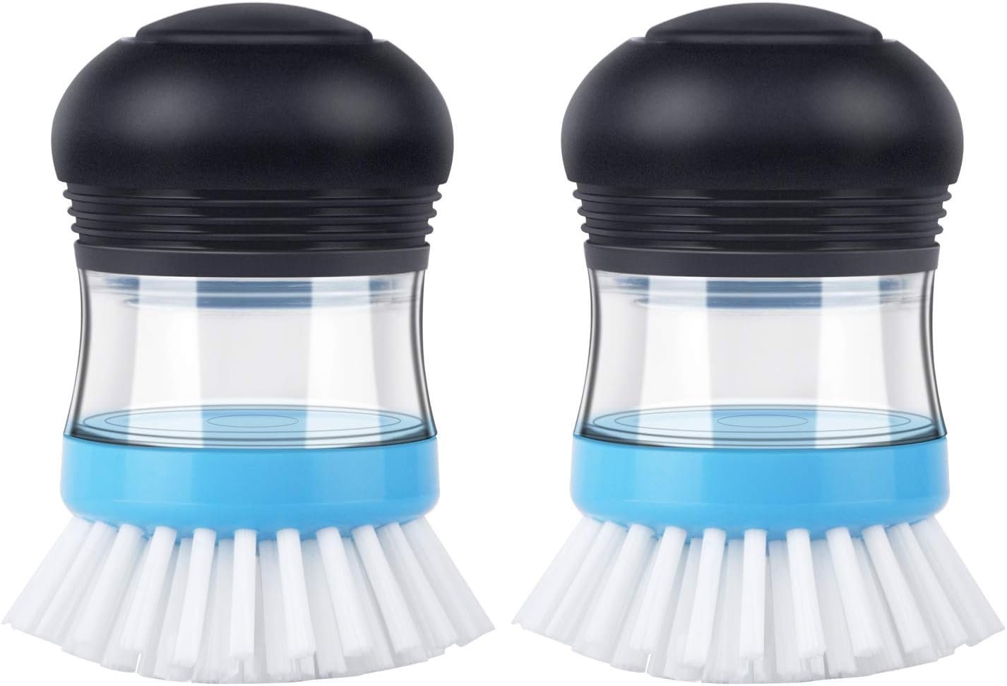 MR.SIGA Soap Dispensing Palm Brush, 2 Pack, Navy/Blue | Dish brush with soap dispenser, palm scrubber, palm scrub brush, ideal for kitchen and dishes cleaning