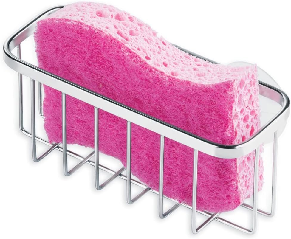 iDesign Gia Stainless Steel Dish Sponge Holder Basket with Suction Cups, Ideal for Kitchen Sinks and Bathroom Organization, 2.25″D x 2.5″W x 5.75″H, Set of 1, Polished
