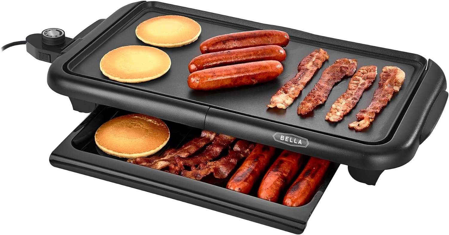 bella 10″x18″ Electric Griddle with Warming Tray, Copper/Black