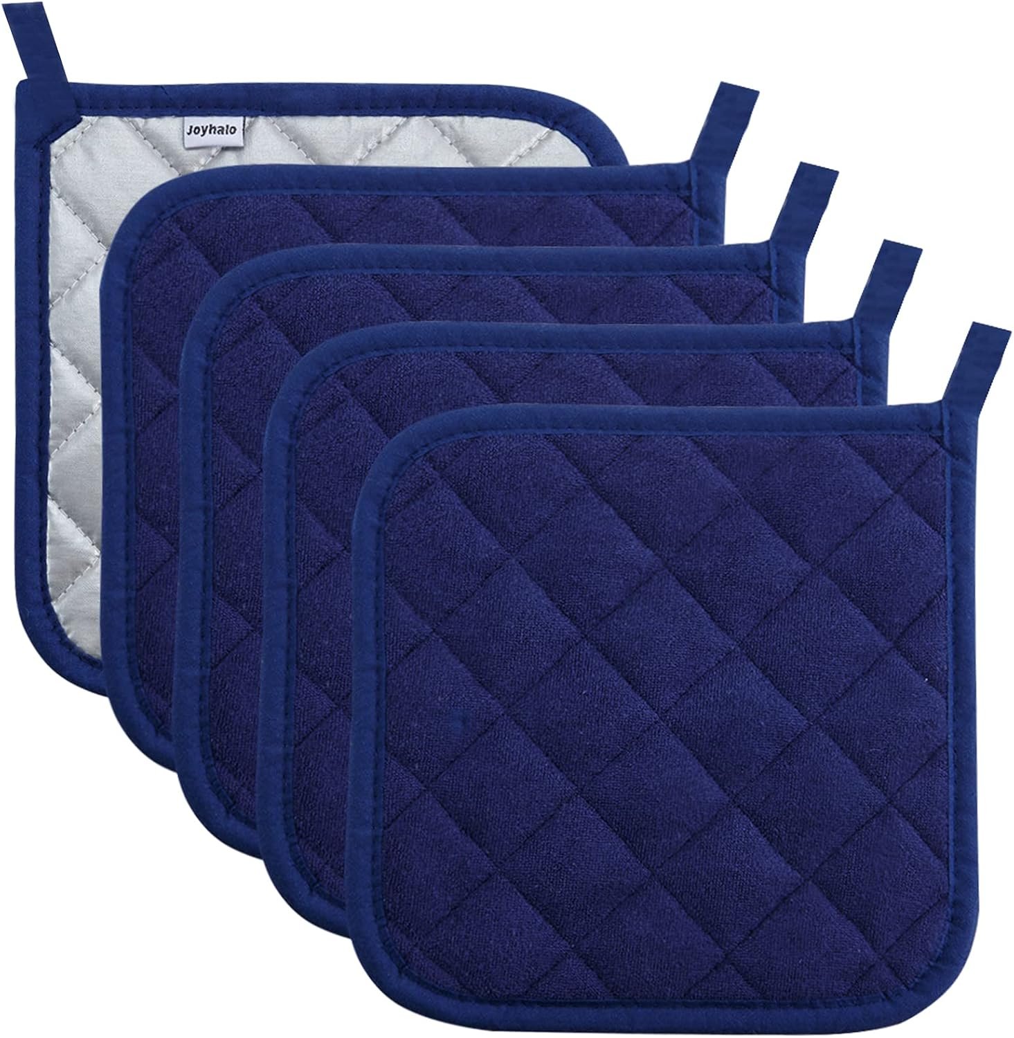 Joyhalo 5 Pack Pot Holders for Kitchen Clearance | Cotton Made, Machine Washable, Heat Resistant Potholder, Hot Pads, Trivet for Cooking and Baking, Dark Blue
