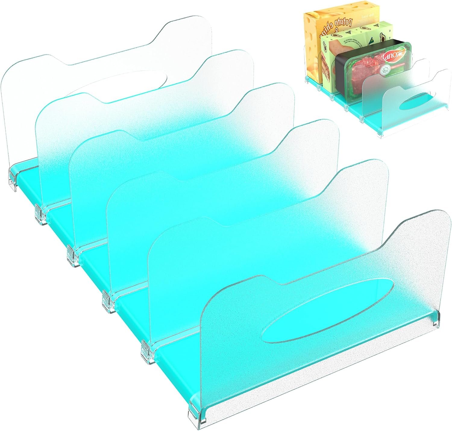 Freezer Organizer,12″ Visible Fridge Organizer Rack with Removable Dividers | Freely Adjustable,Easy to Pull Out and Carry Handle, Fits Refrigerator Frozen Meals, Lunch Meat Box, Cheeses, Mint Green
