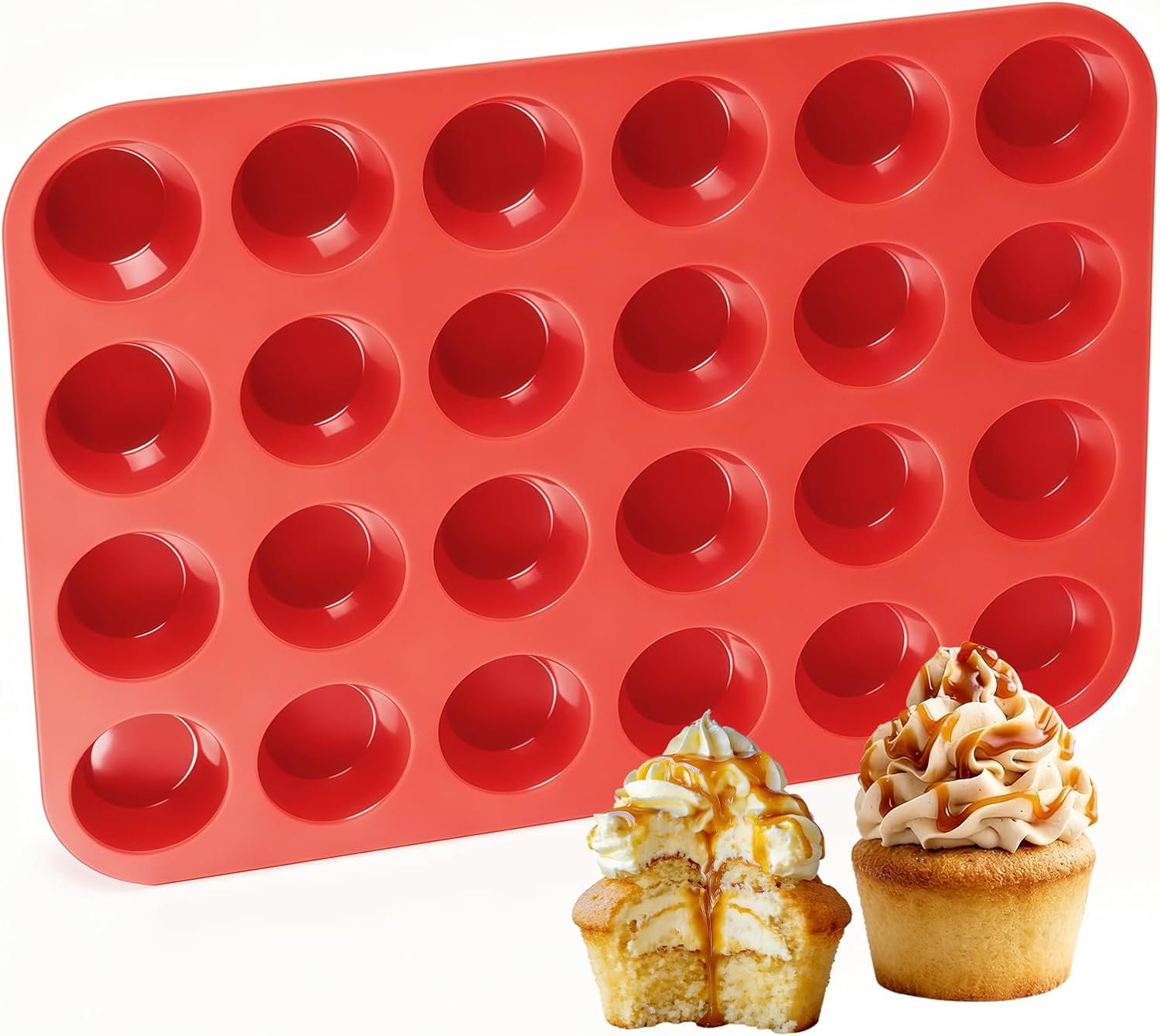 CAKETIME Silicone Muffin Pan Mini 24 Cups, 1 Pack Cupcake Pan, BPA Free | Nonstick, Food Grade Silicone Mold Baking Pan, Dishwasher Safe