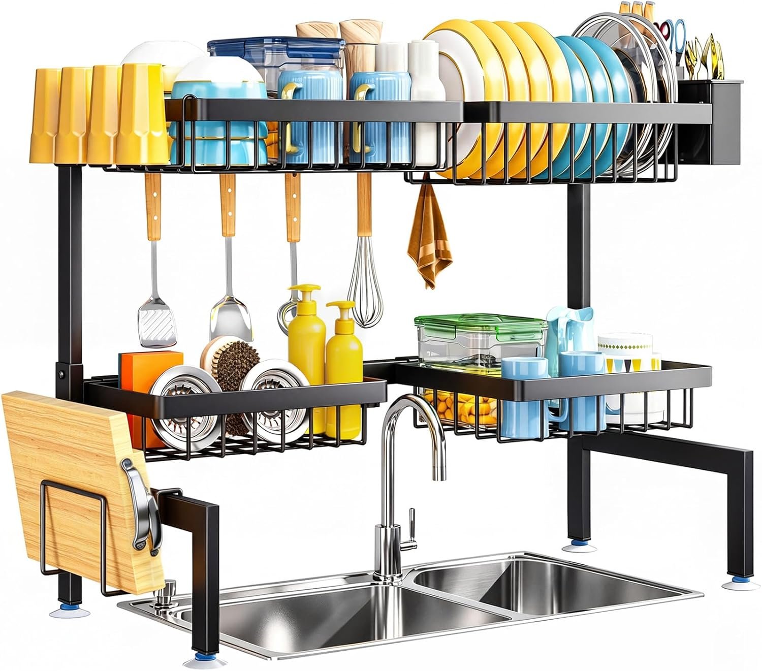 ARSTPEOE Large Over The Sink Dish Drying Rack 2 Tiers 4 Baskets | Fits All Sinks (from 26.57″ to 35″), 2-Tier Adjustable SinkRack, Dishes Rack Kitchen Storage Organizer, Space Saving