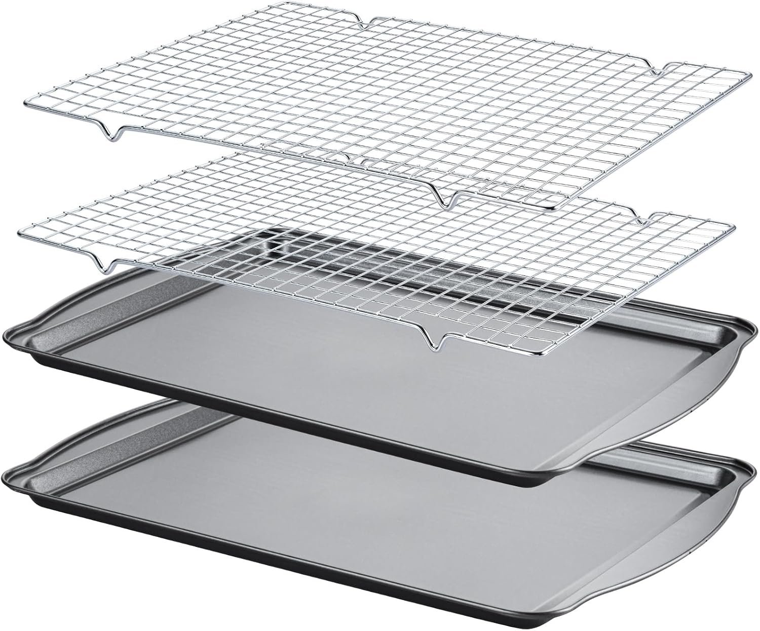 Baking Sheet with Cooling Racks – 17” x 11″ x 0.5″ Carbon Steel Cookie Sheets for Baking [2 Sheets + 2 Racks], Nonstick Baking Pans, Perfect for Baking, Roasting, and More