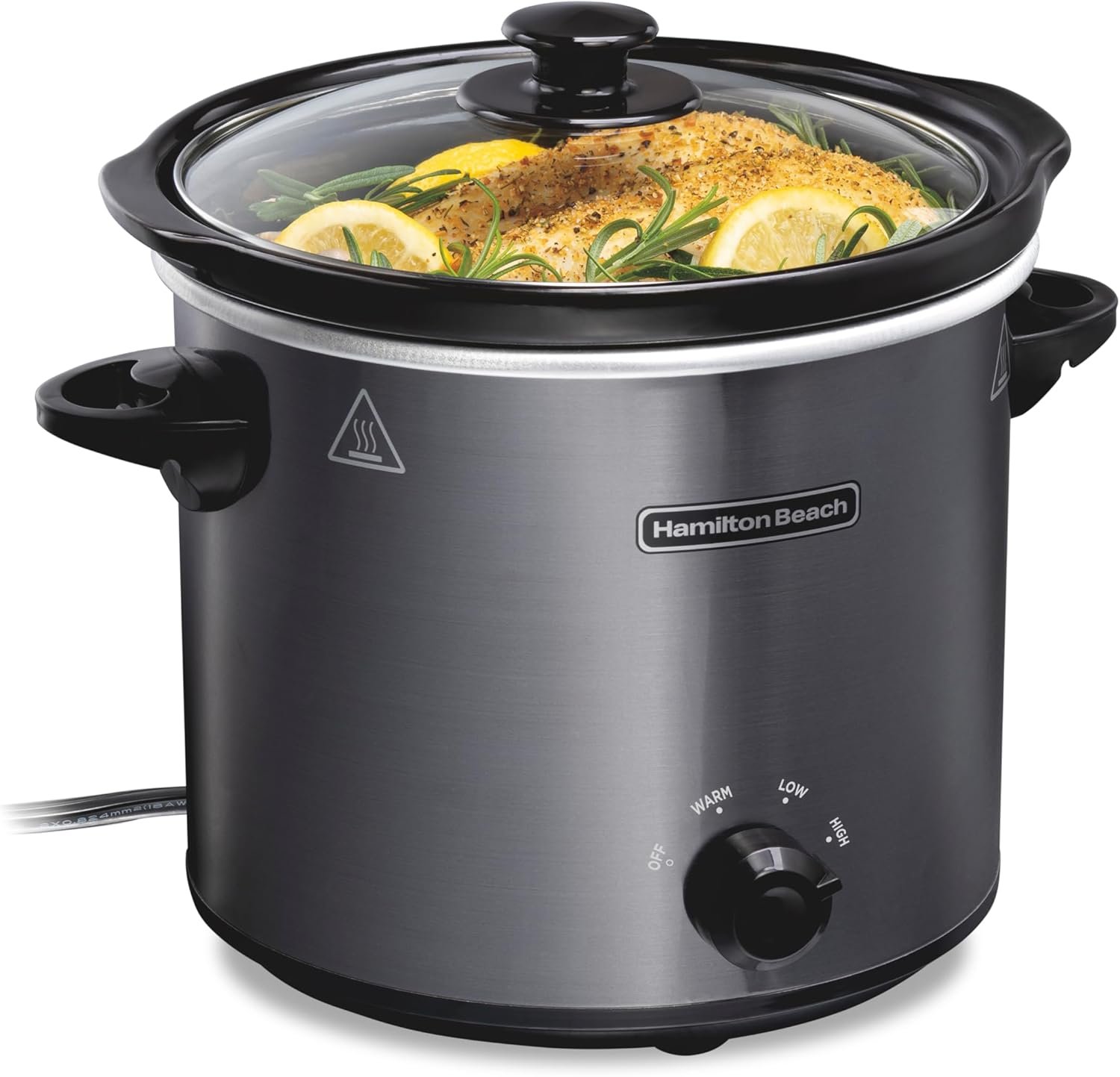 Hamilton Beach 4 Quart Slow Cooker With 3 Cooking Settings | Dishwasher-Safe Stoneware Crock & Glass Lid | Brushed Gray | 33240