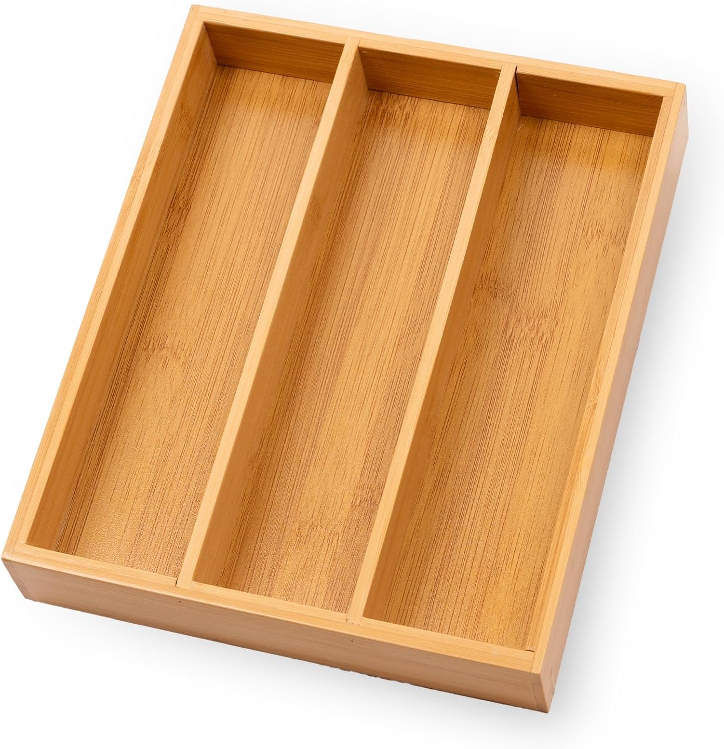 Fibogollo Bamboo Silverware Organizer with 3 Slots for Kitchen(Natural) | Drawer Organizers，Flatware and Utensils Organizer Tray, Cutlery Organizer，Utensil Holder