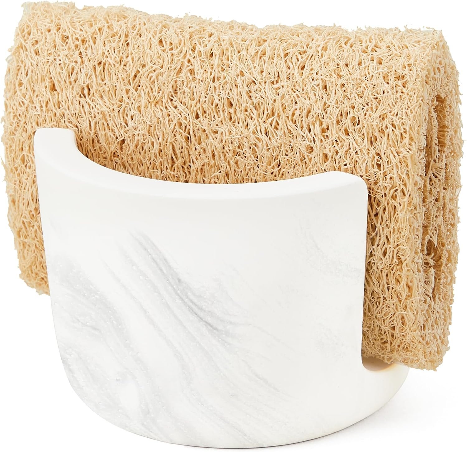 Diatomite Sponge Holder for Kitchen Sink Counter, Quick Drying, Fast Water Absorbent Stone Tray, 1 Slot Dish Sponge Rack, Kitchen Organizer, White Marble Pattern