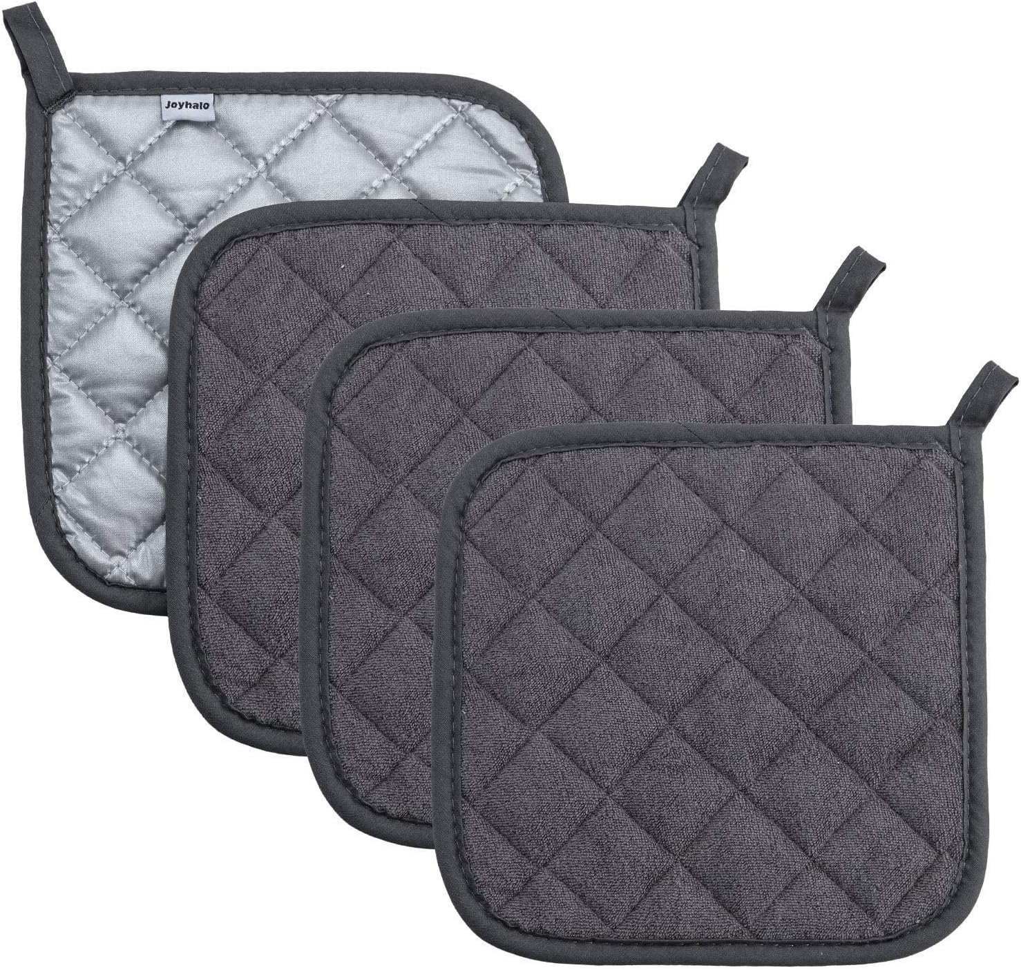 Joyhalo 4 Pack Pot Holders for Kitchen Clearance | Hot Pads for Kitchen, Countertops, Oven Pot Holders Bulk, Potholders Sets for Kitchens Heat Resistant, Grey