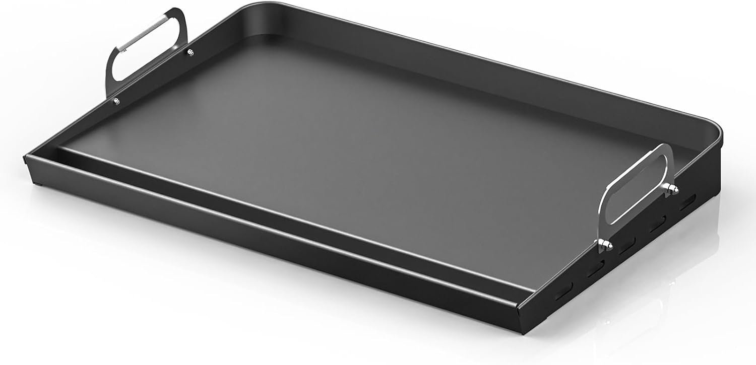 16″ x 13″ Portable Steel Nonstick Grill Griddle for Gas & Charcoal Grills | Flat Top BBQ Griddle Plate with Grease Groove & Removable Handle, Universal Fit for Outdoor & Home Cooking, Tailgating