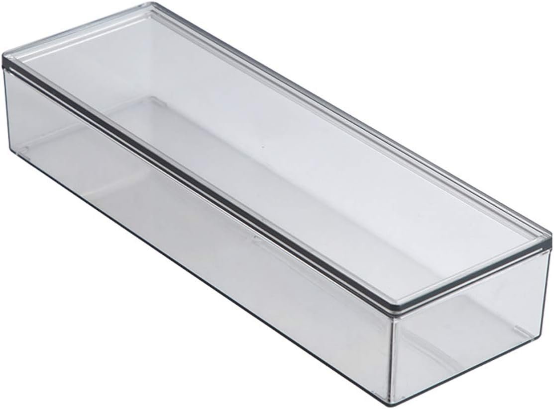 Transparent Flatware Tray Kitchen Drawer Organizer With Lid – Plastic Kitchen Cutlery Tray and Utensil Silverware Storage Container with Cover – Dinnerware Holder for Spoons Forks Knives