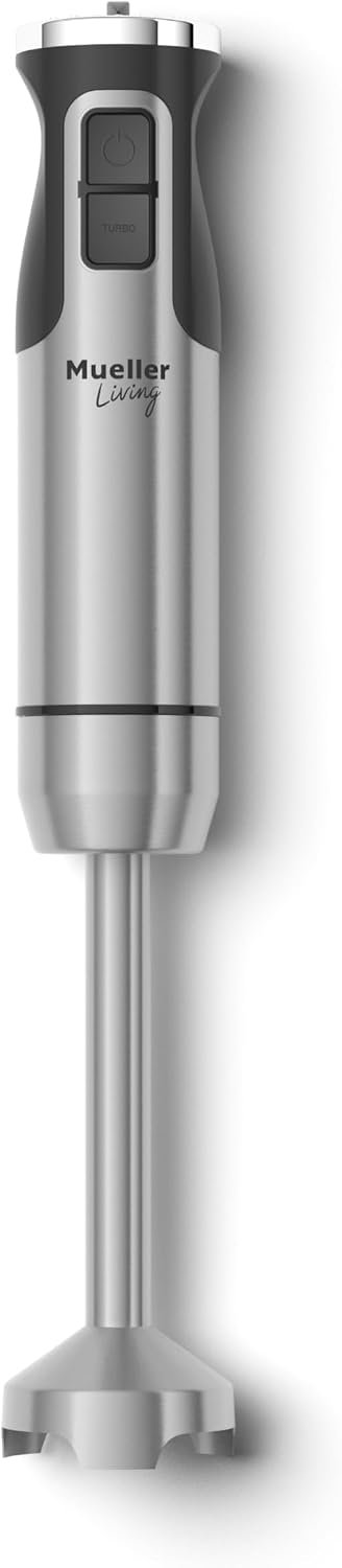 Mueller Immersion Blender Handheld – 8 Speed Stainless Steel Electric Hand Blender, Emulsion Blender Stick Kitchen Gadget with Turbo Mode | Stainless Steel | 8 Speed Settings with Turbo Mode | Electric Hand Blender