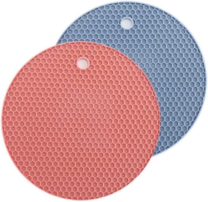 2 Pack Silicone Trivet Mats,Double-Sided Honeycomb Heat Resistant Hot Pads,Non-Slip Waterproof Drying Mat for Hot Dishes,Pots,Countertop Protector,Reusable Kitchen Coaster Set(Pink+Blue)