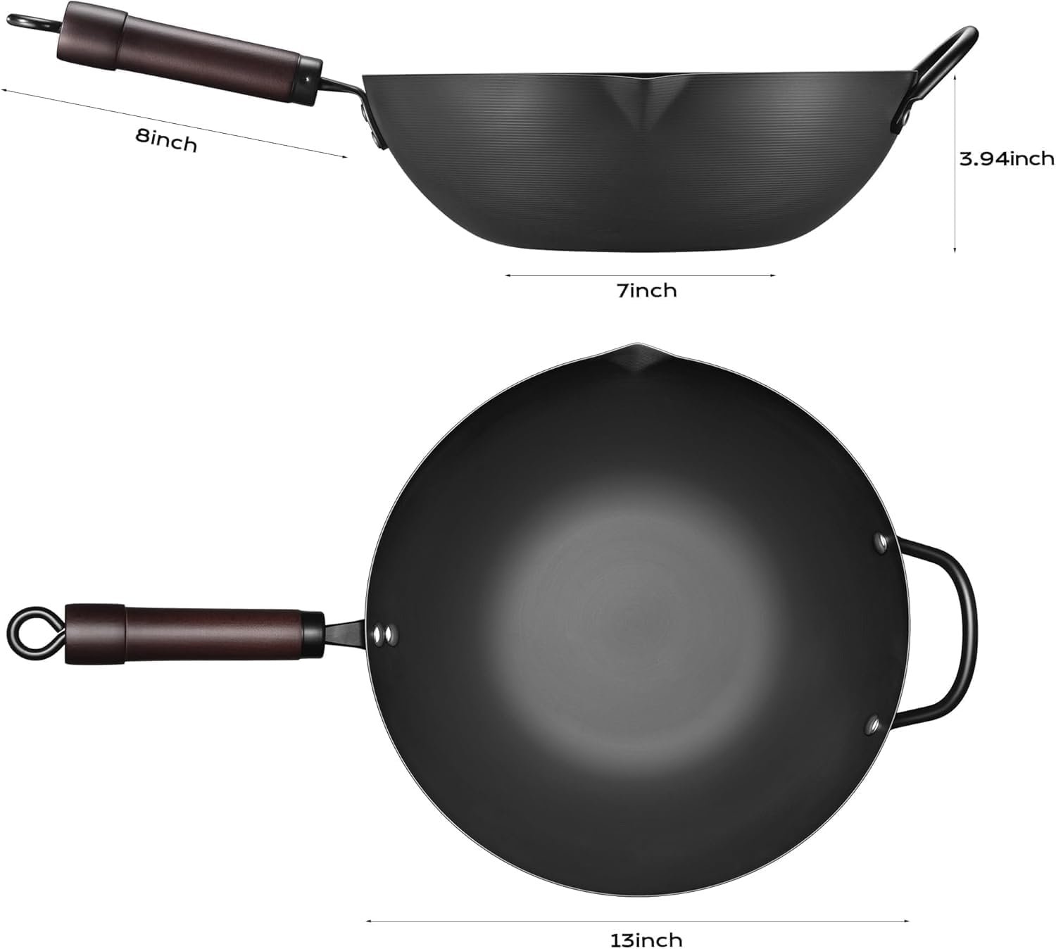 FGJ Wok, 13 Inch Carbon Steel Woks & Stir-fry Pans Nonstick Roasting Pan | Pre-Seasoned 5.8QT Flat Bottom Chinese Wok Roasting Pan with lid,PFOA/PTFE free Cookware Compatible with All Cooktops