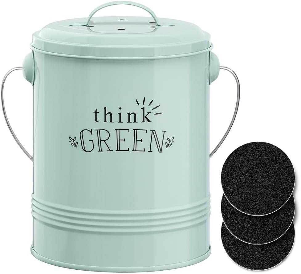 Barnyard Designs 1.2 Gallon Kitchen Counter Compost Bin with Lid (Mint) | Countertop Composter with Smell-Absorbing Filters and Removable Inner Bucket; Food Waste Pail for Easy Cleaning