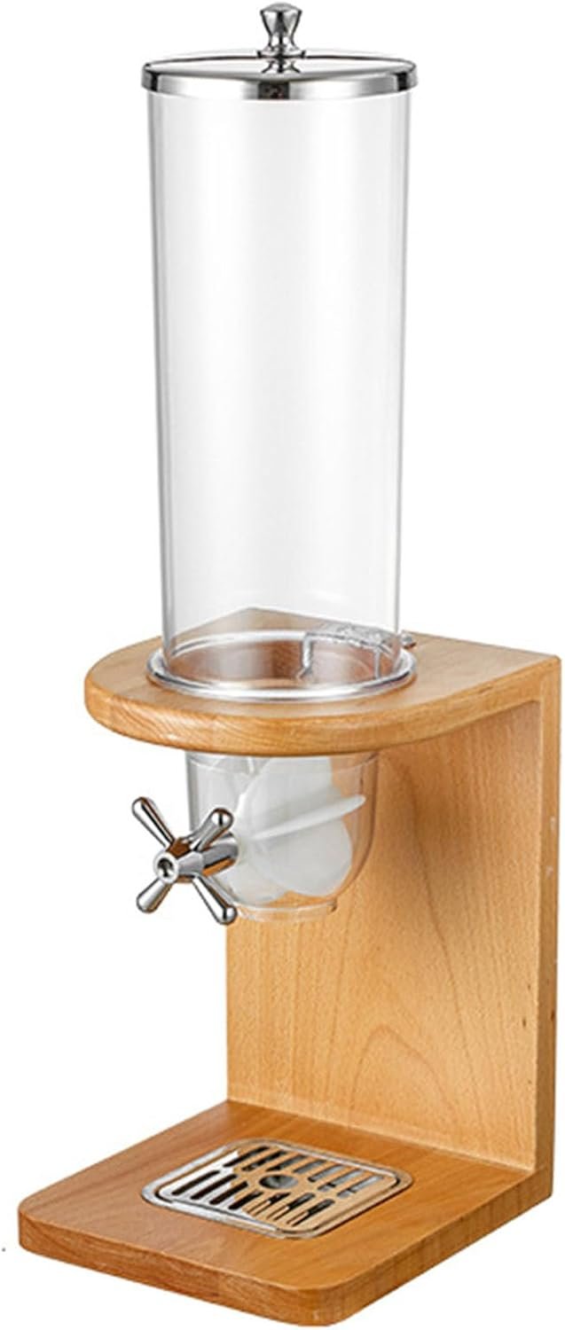 Dry Food Dispenser 3.5L/7L/10.5L Cereal Dispenser Countertop Cereal Containers Storage Dispenser with PC Barrel and Wood Base (1 Barrel)
