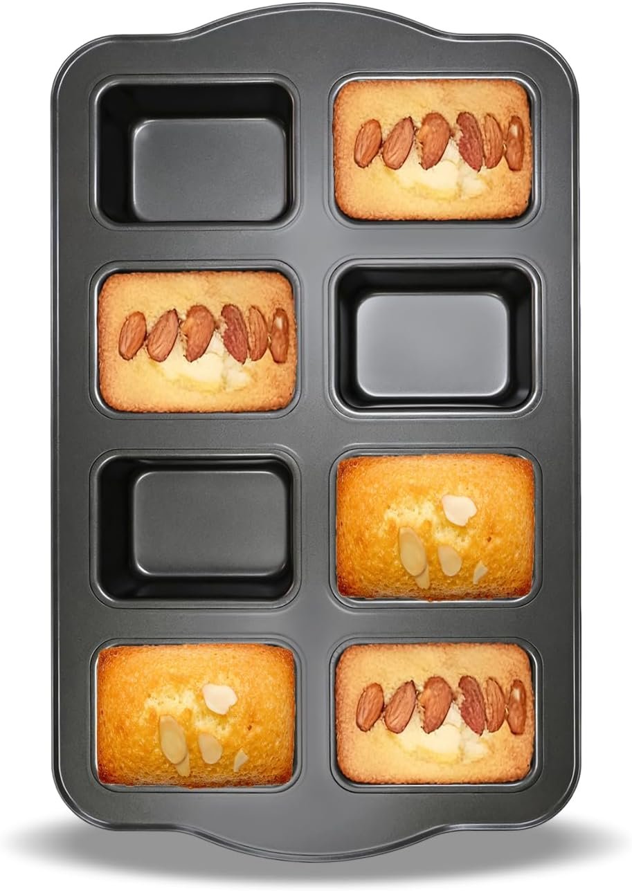 8-Cavity Mini Loaf Pan, Nonstick Carbon Steel Square Baking Pan for Mini Banana Bread, Brownies & Meatloaf, Oven Safe to 445℉(One Gray)