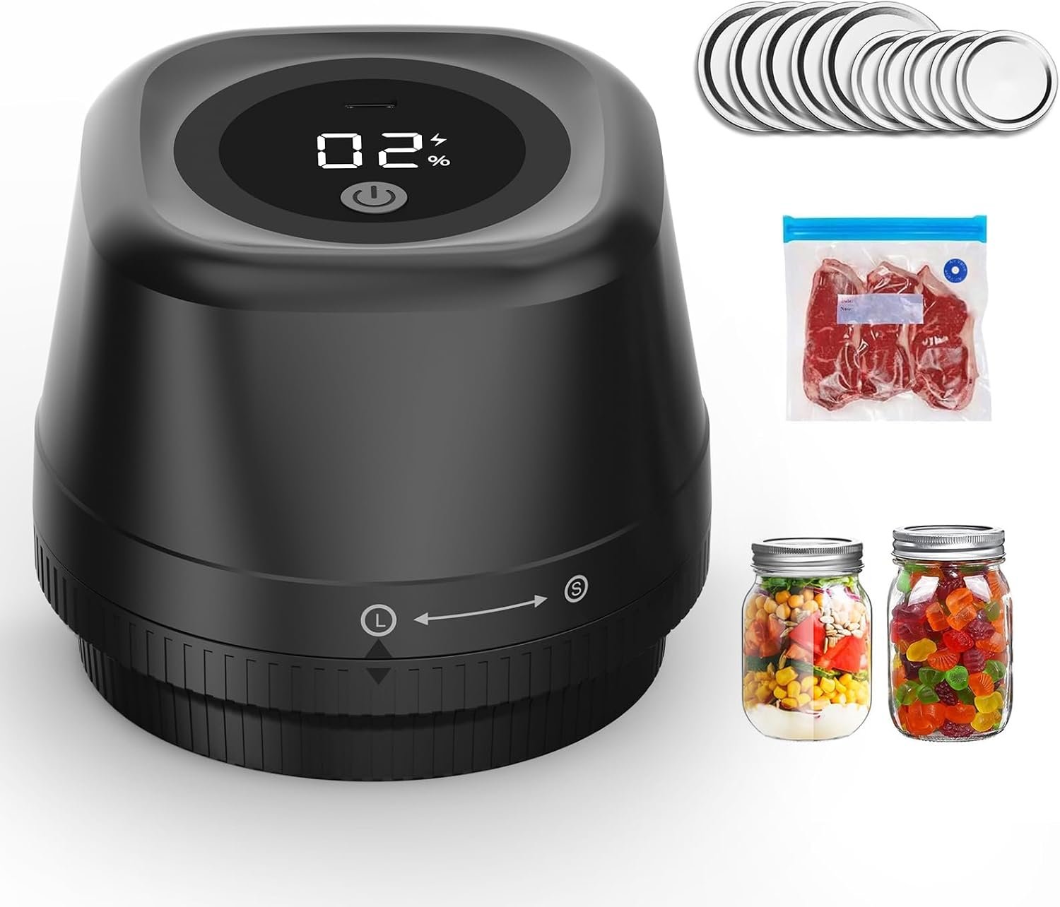Newise Upgraded 3-in-1 Electric Mason Jar Vacuum Sealer, Black | Mason Jar Vacuum Sealer Kit with Wide and Regular Mouth Lids, Portable Canning Vacuum Sealer