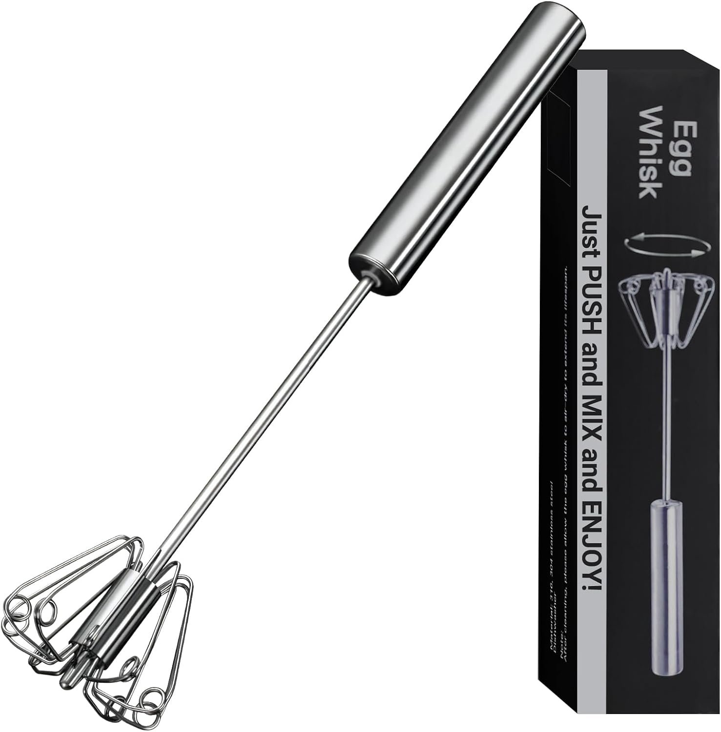 Egg Whisk, Upgraded Stainless Steel Semi Automatic Whisk,Hand Wisk Egg Beater Easy to Use for Making Cream, Blending, Whisking, Beating & Stirring (12 Inch)