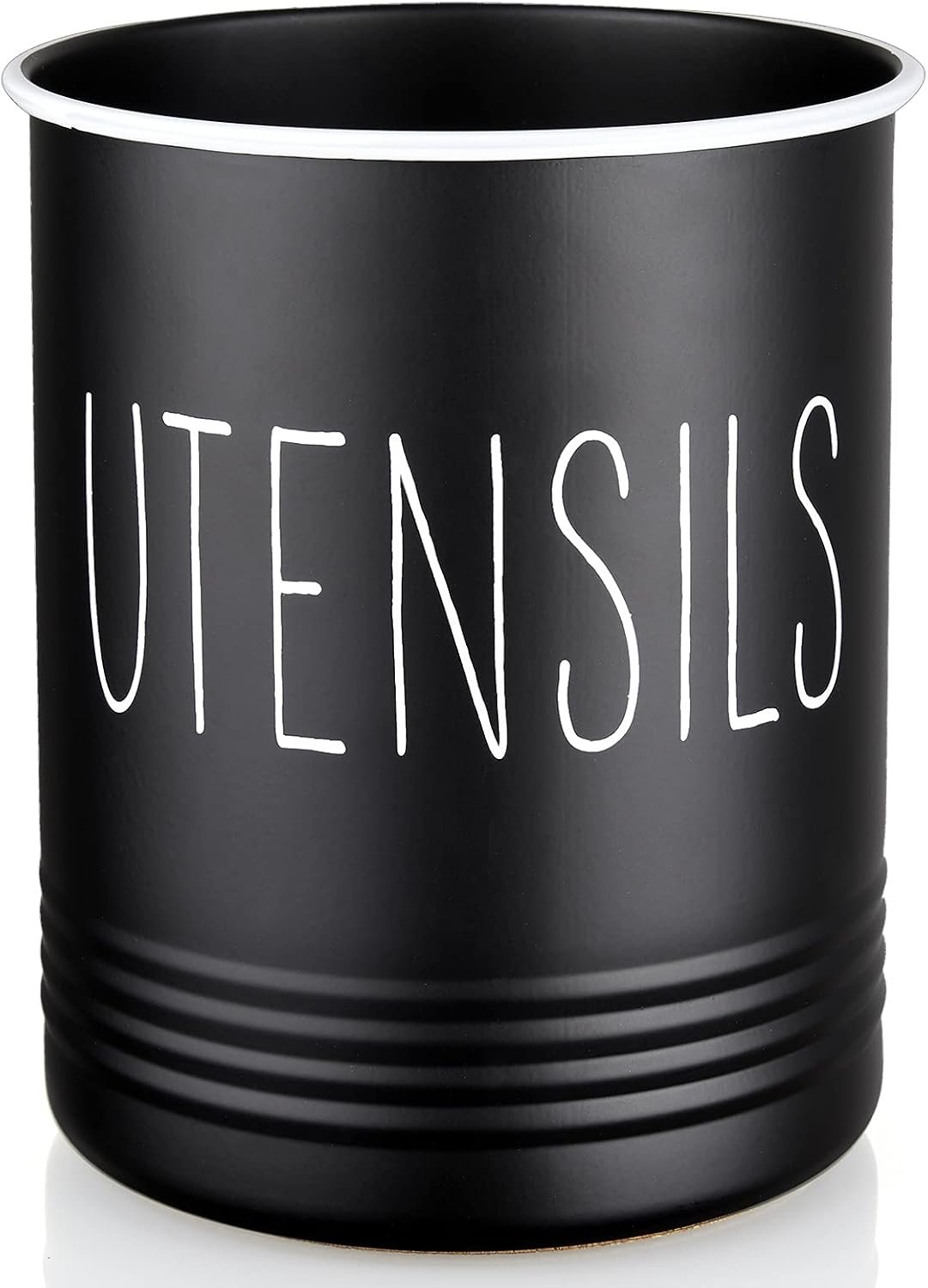 Kitchen Utensil Holder, 6.7″ Utensil Holder for Kitchen Counter, Cooking Utensil Crock with Cork Bottom, Modern Farmhouse Decor, Countertop Utensil Storage Organizer Caddy, Black