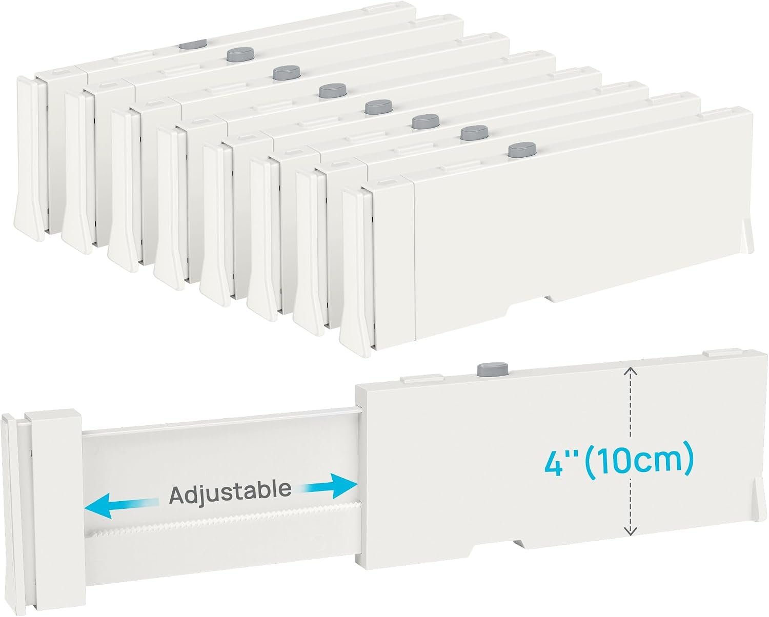 Vtopmart Drawer Dividers for Clothes 8 Pack, Adjustable 4″ High Expandable from 11.3″-17″ Dresser Drawer Organizer, Plastic Drawers Separators for Dresser, Baby Clothes, Kitchen and Office Storage | Adjustable Drawer Organizer, Dresser Clothes Separator, Baby Clothing Storage, Kitchen & Office Organization, Space Saving