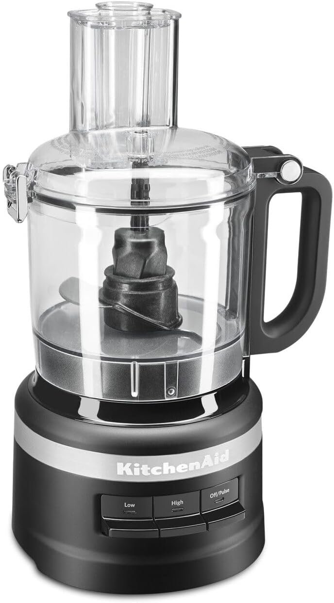 KitchenAid 7-Cup Food Processor, KFP0718, Black Matte | All-in-One Storage for blades and discs, Three Speed Control, 2-in-1 Feed Tube, Easy -Clean Work Bowl