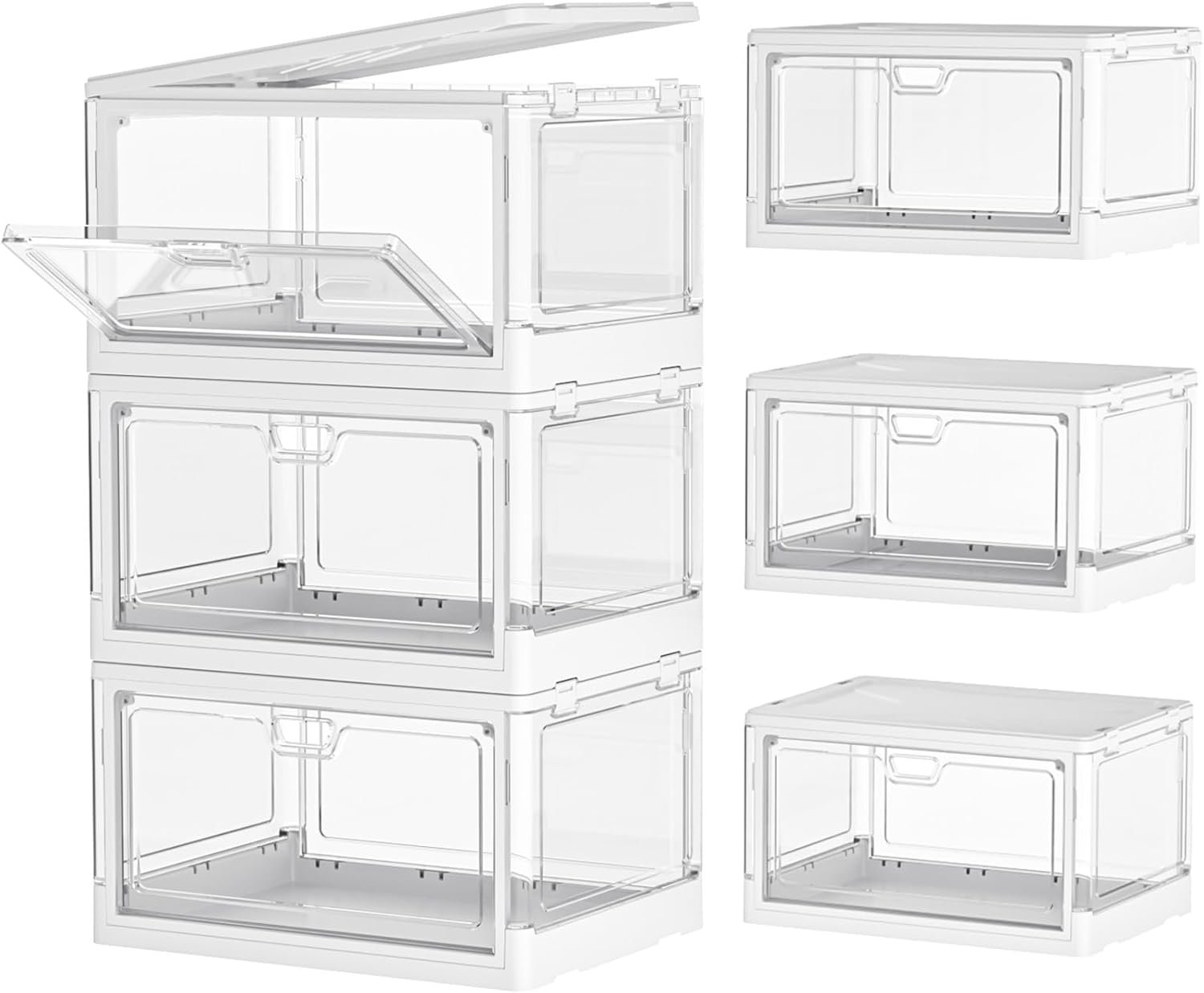 Kmiectse Clear Storage Bins with Lids 3 Pack 【Stackable & Sturdy】 | Plastic Multifunctional Folding Storage Bins for Bedroom, Living Room, Study,Room, 23 QT Folding Box with Magnetic Door
