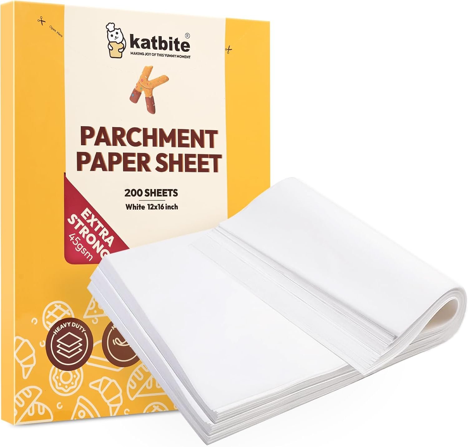 Katbite 200 Pcs Parchment Paper Baking Sheets, 12×16 Inch, Heavy Duty | Ideal for baking cookies, cooking, frying, air fryers, grilling racks and oven use