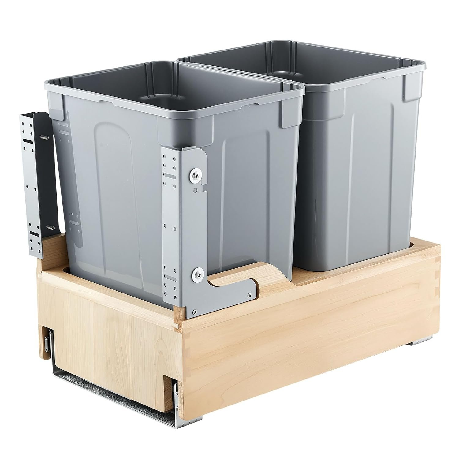 VEVOR Wood Pullout Trash Can for Kitchen Cabinets, 35 QT x2 Double Under Sink Garbage Waste Recycling Bin, Under Mount Waste Container