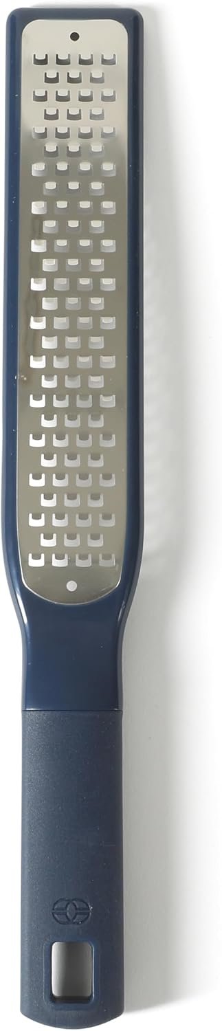 Calphalon Prime Stainless Steel Handheld Grater Lemon Zester W/Cover & Rubber Handle – Navy Blue