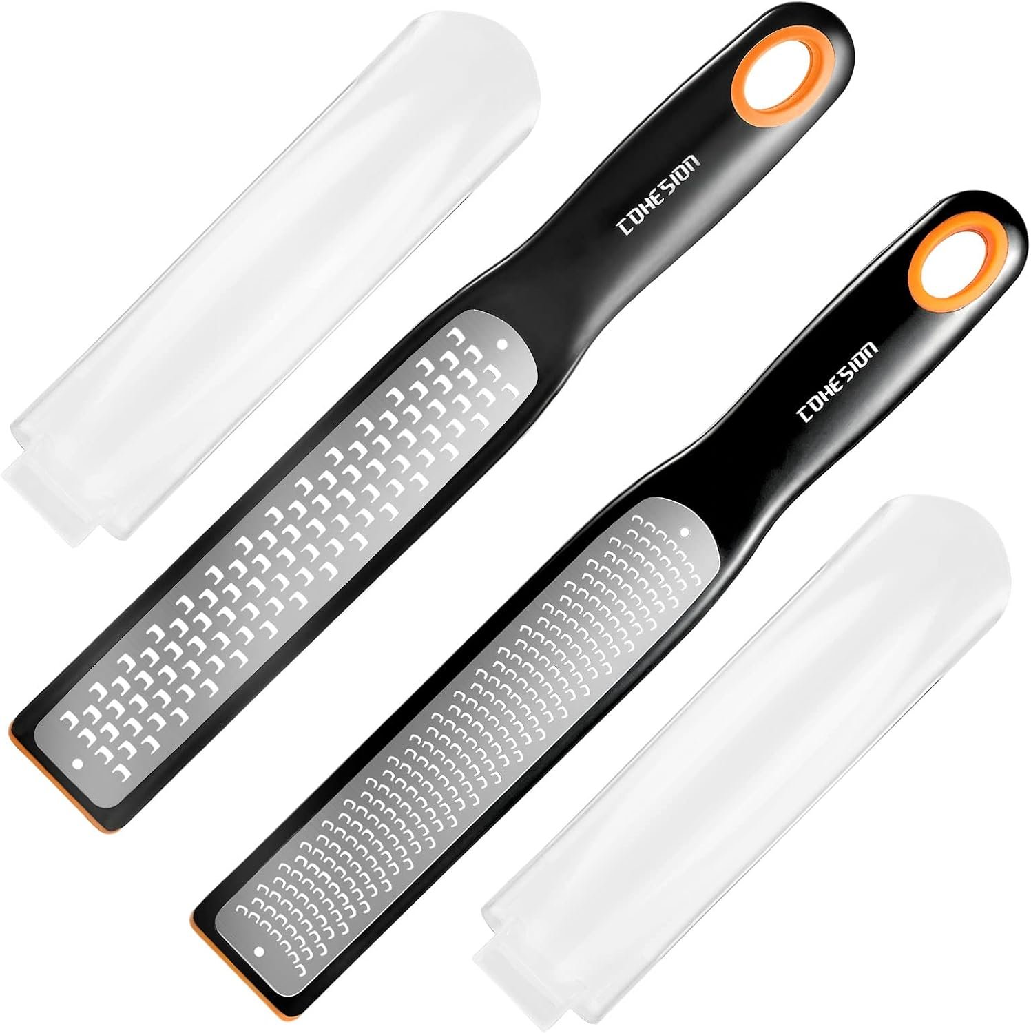 Cohesion Etched Zester & Grater Set of 2 – Kitchen Zester Tool for Lemon, Cheese, Garlic, Ginger, Nutmeg, Chocolate, Fruits, Vegetables – Sharp Premium Stainless Steel Blade with Protective Cover