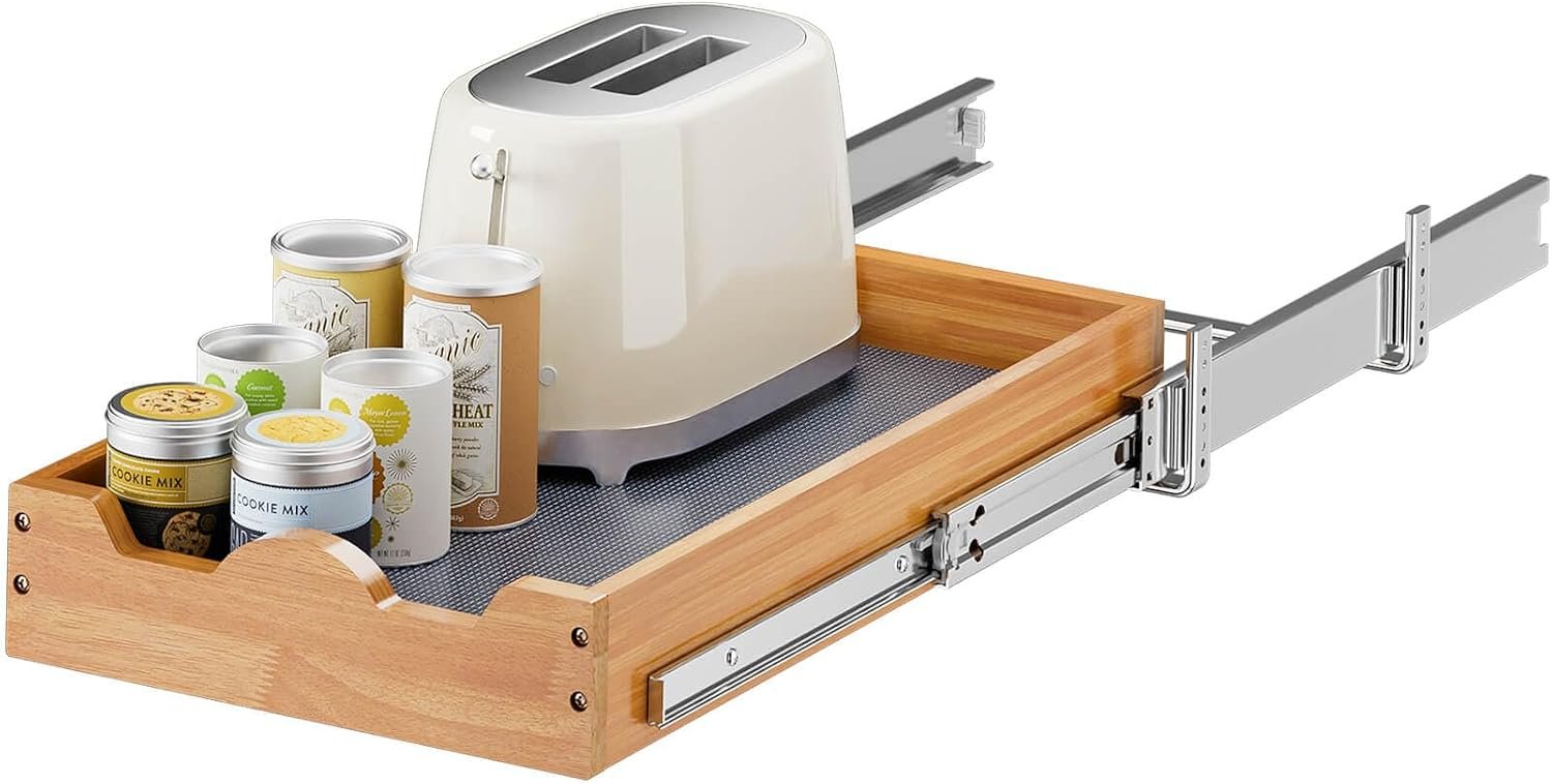 OCG Pull Out Drawers For Cabinets, Slide out Wood Drawer Shelf, Pull Out Shelves for Base Cabinet Organization in Kitchen, Pantry, Bathroom