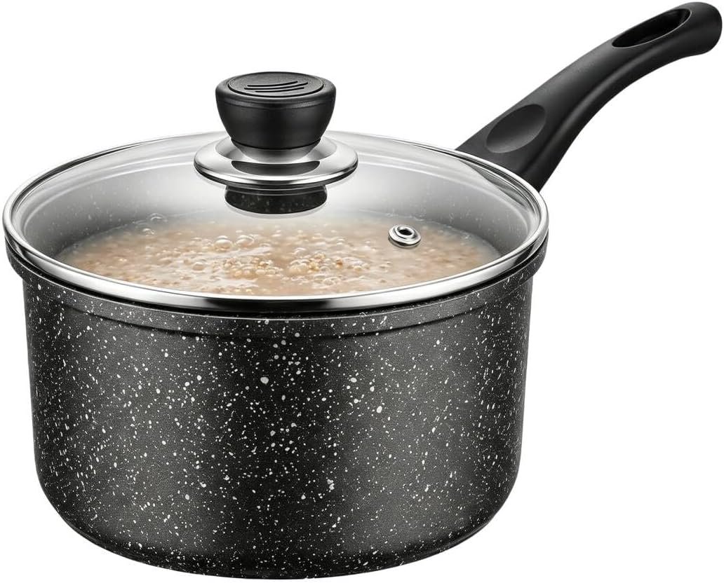 2 Qt Saucepan with Lid, Small Nonstick Sauce Pan Pot with Granite Coating