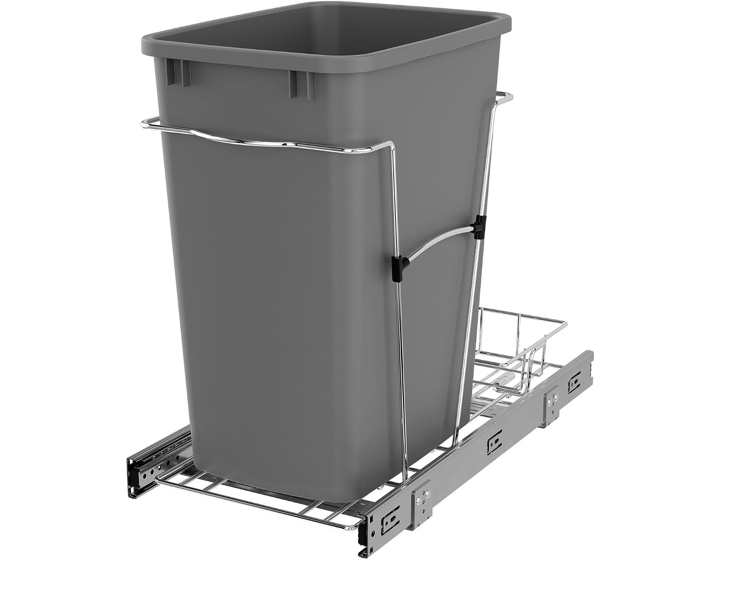 Rev-A-Shelf Pullout Trash Can for Kitchen Cabinets, Silver Waste Bin, 35 Qt | Large Capacity Garbage/ Recycling Waste Container, Heavy Gauge Metal Wire Construction w/Full Extension Slides, RV-12KD-17C S