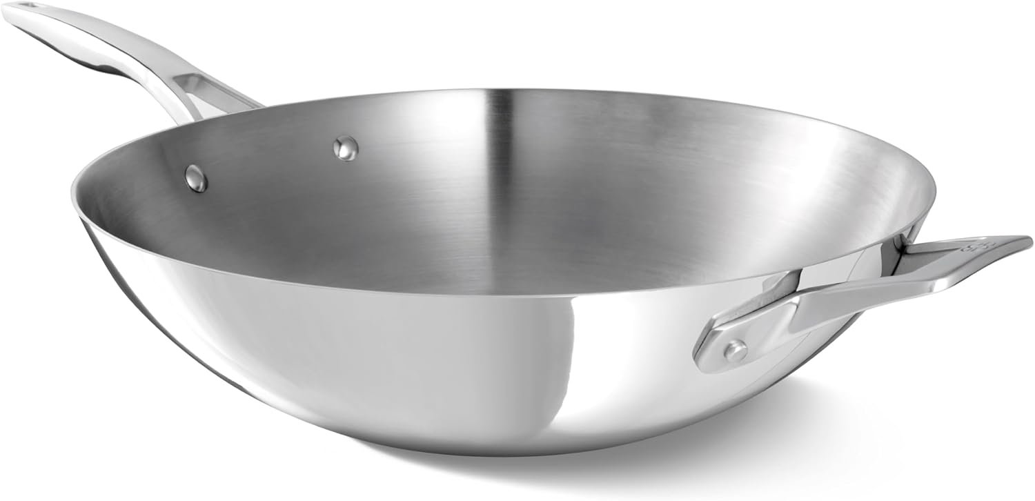 Calphalon Premier Polished 5-Ply Stainless Steel Cookware w/Turbo Heat Tech 13″ Wok, Induction, Oven Safe 500F, PFOA Free, Polished Stainless Silver