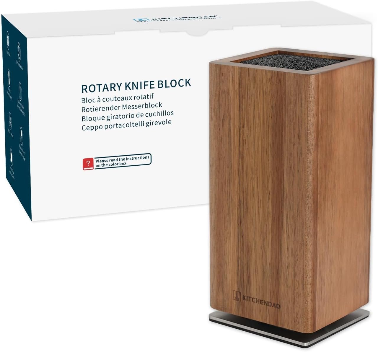 KITCHENDAO Magnetic Knife Block without Knives, 360° Rotatable Acacia Wood Knife Holder, Large Knife Storage with Magnet for Knives & Utensils, Kitchen Countertop Organizer