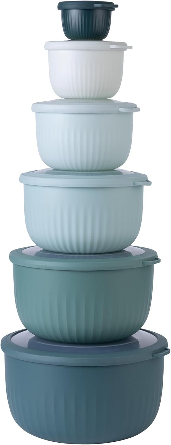 COOK WITH COLOR Prep Bowls with Lids- Wide and Deep Nesting Plastic Small Mixing Bowl Set with Lids, 12 Piece Set – Deep Bowls, Teal