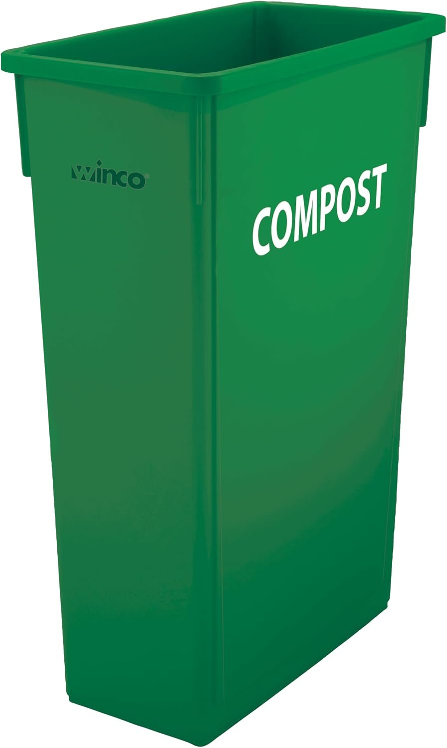 Winco 23 Gallon Green Slim Plastic Trash Can, (Compost) | Great for Kitchens, Dining Areas and Back-of-house Cleanup