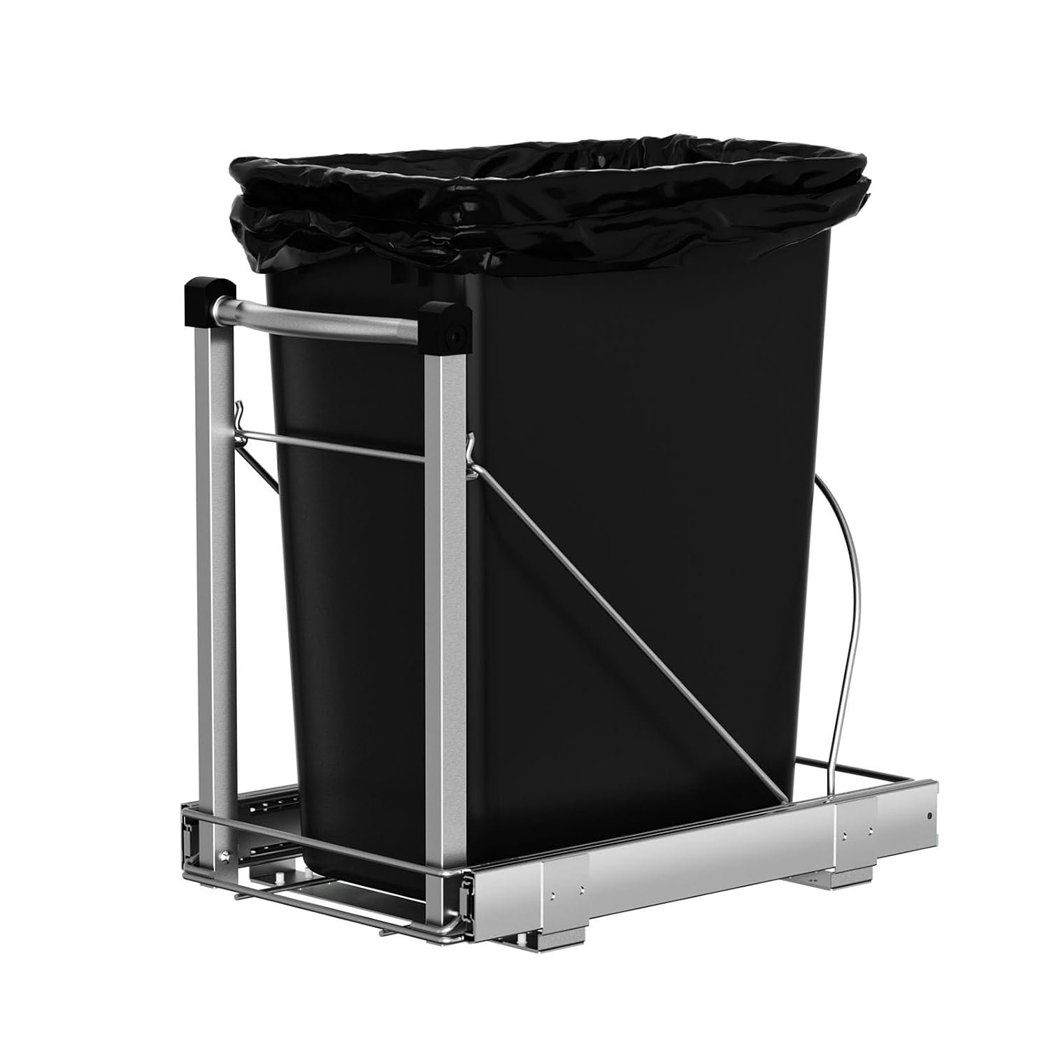Pull Out Trash Can Under Cabinet with Soft Close, Under Sink Organizer | Adjustable for 7-13 Gal can, Thickened Handle & Frame, Holds 125lbs, Requires 13″W x 18″D cabinets, Silver, Can Not Included