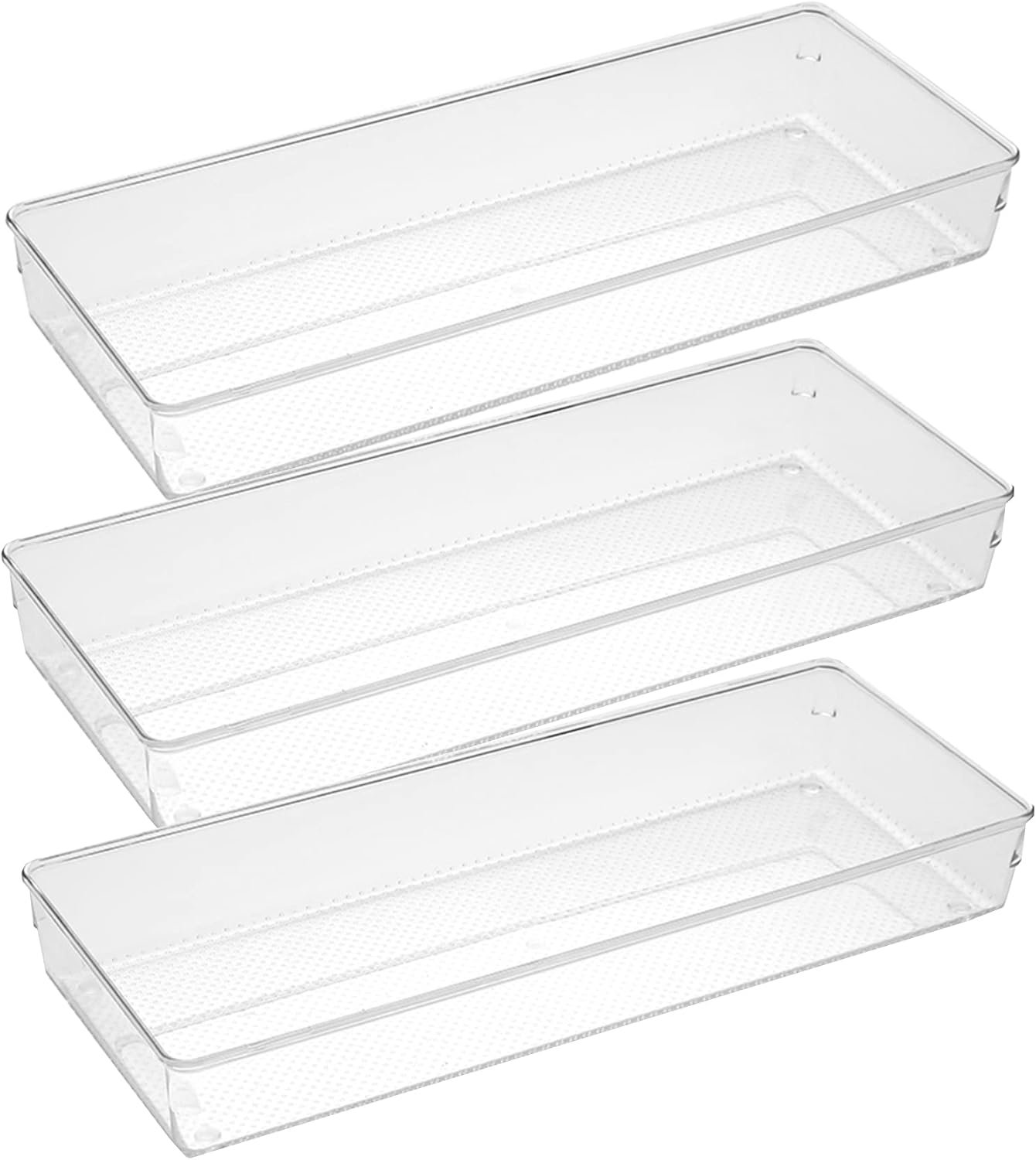 3 Pack Large Clear Plastic Drawer Organizer Tray Cutlery Utensil Makeups Drawer Organizers 15″ X 6″