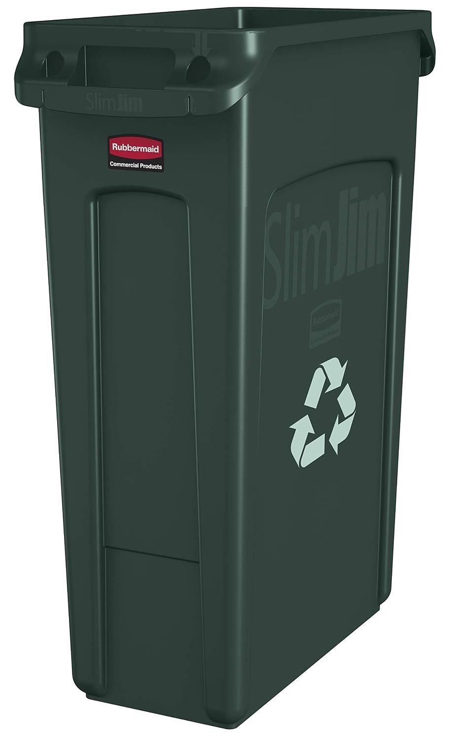 Rubbermaid Commercial Products Slim Jim Plastic Rectangular Recycling/Compost Bin with Venting Channels 23 Gallon Green Recycling (FG354007GRN)