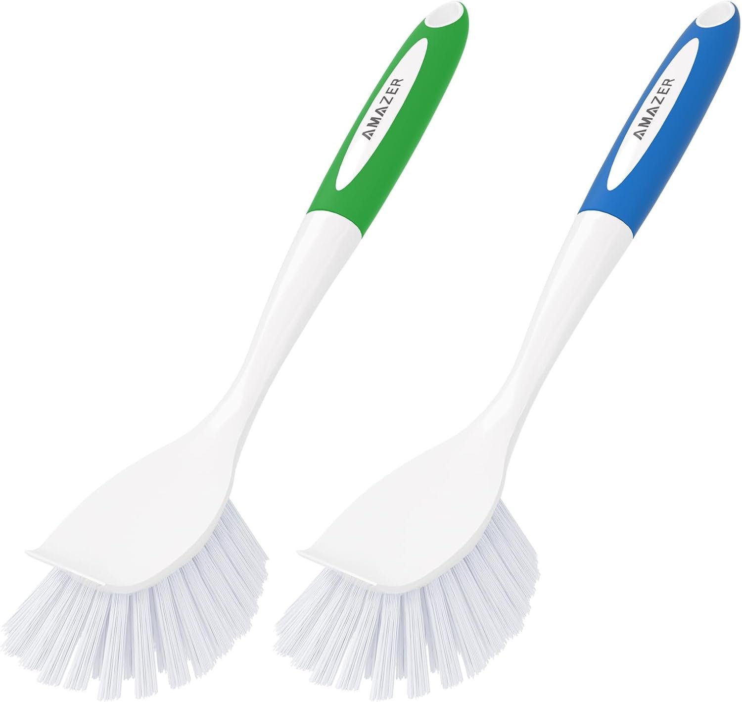 Dish Brush with Handle, 2 Pack Kitchen Scrub Brushes for Cleaning, Dish Scrubber with Stiff Bristles for Sink, Pots, Pans