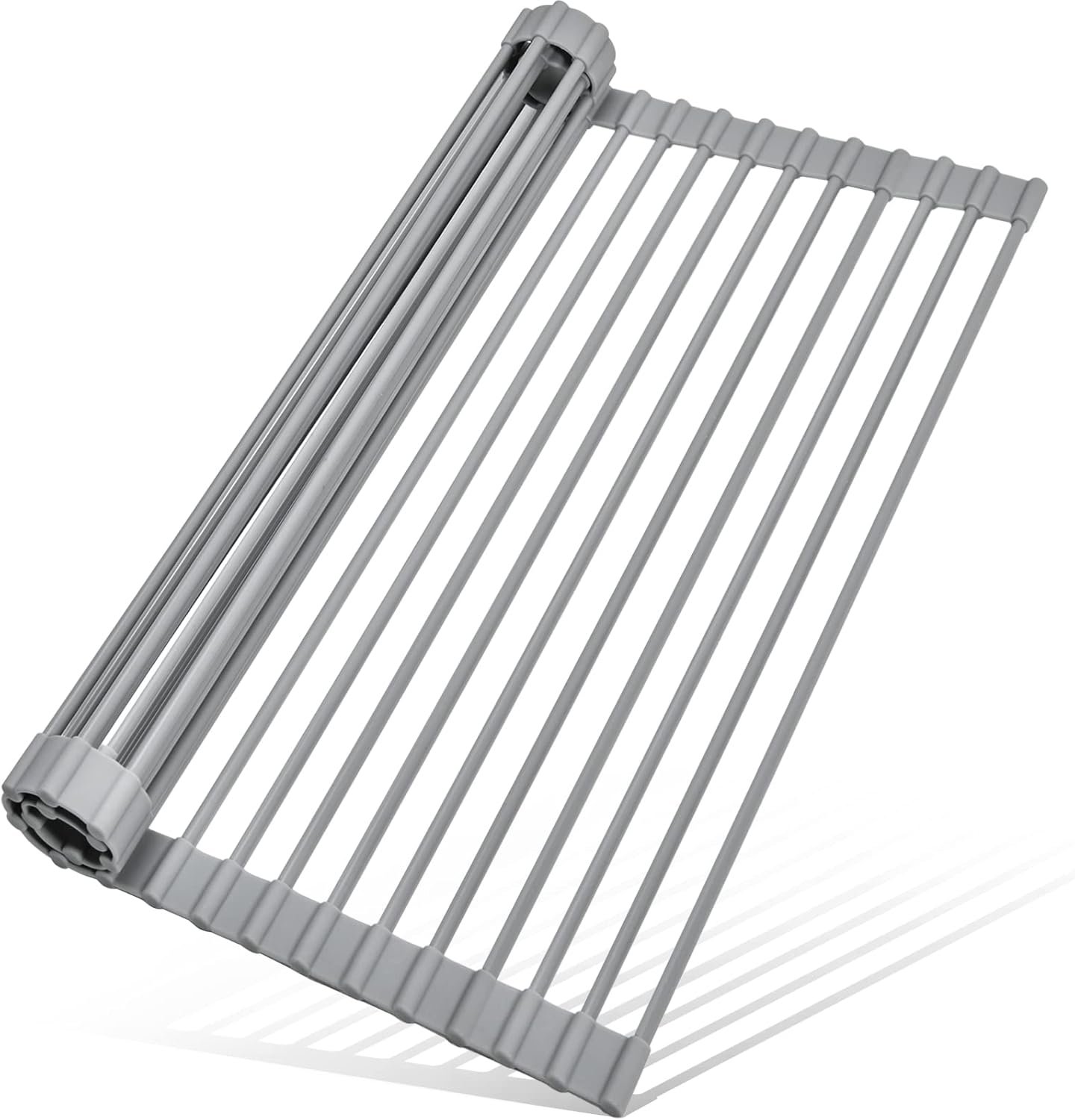 MERRYBOX Roll Up Dish Drying Rack, Over The Sink Dish Rack Foldable, Heat-Resistant, Anti-Slip Silicone Coated Steel Dish Drainer for Kitchen Sink, Multipurpose Roll Up Sink Drying Rack, 17.5″ x 13″