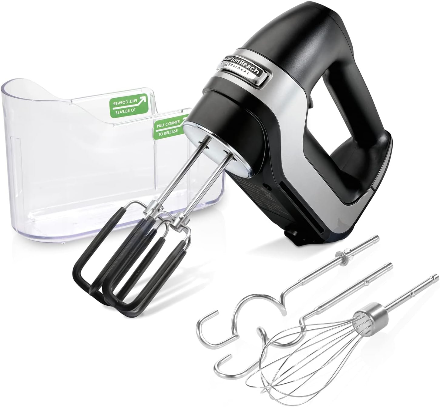 Hamilton Beach Professional 7-Speed Digital Electric Hand Mixer | High-Performance DC Motor | Slow Start | Snap-On Storage Case | SoftScrape Beaters, Whisk, Dough Hooks | Matte Black