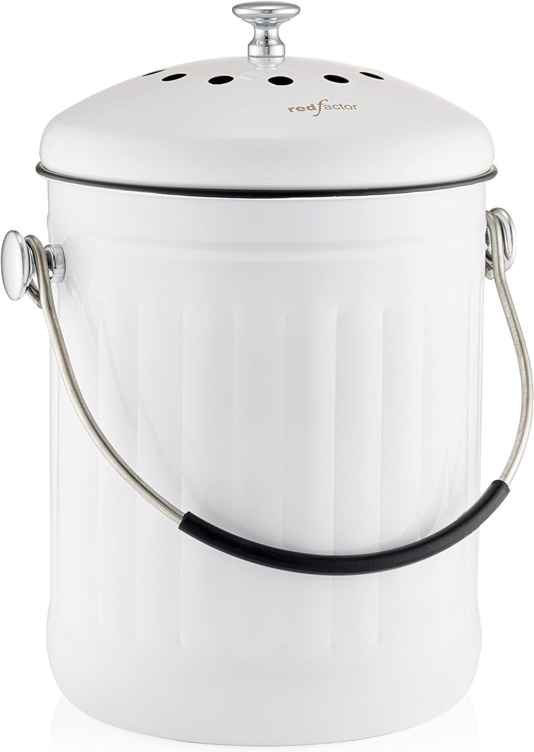 Premium Compost Bin for Kitchen Countertop – Stainless Steel Food Waste Bucket with Innovative Dual Filter Technology – Includes Spare Filters (White, 1.3 Gallon)