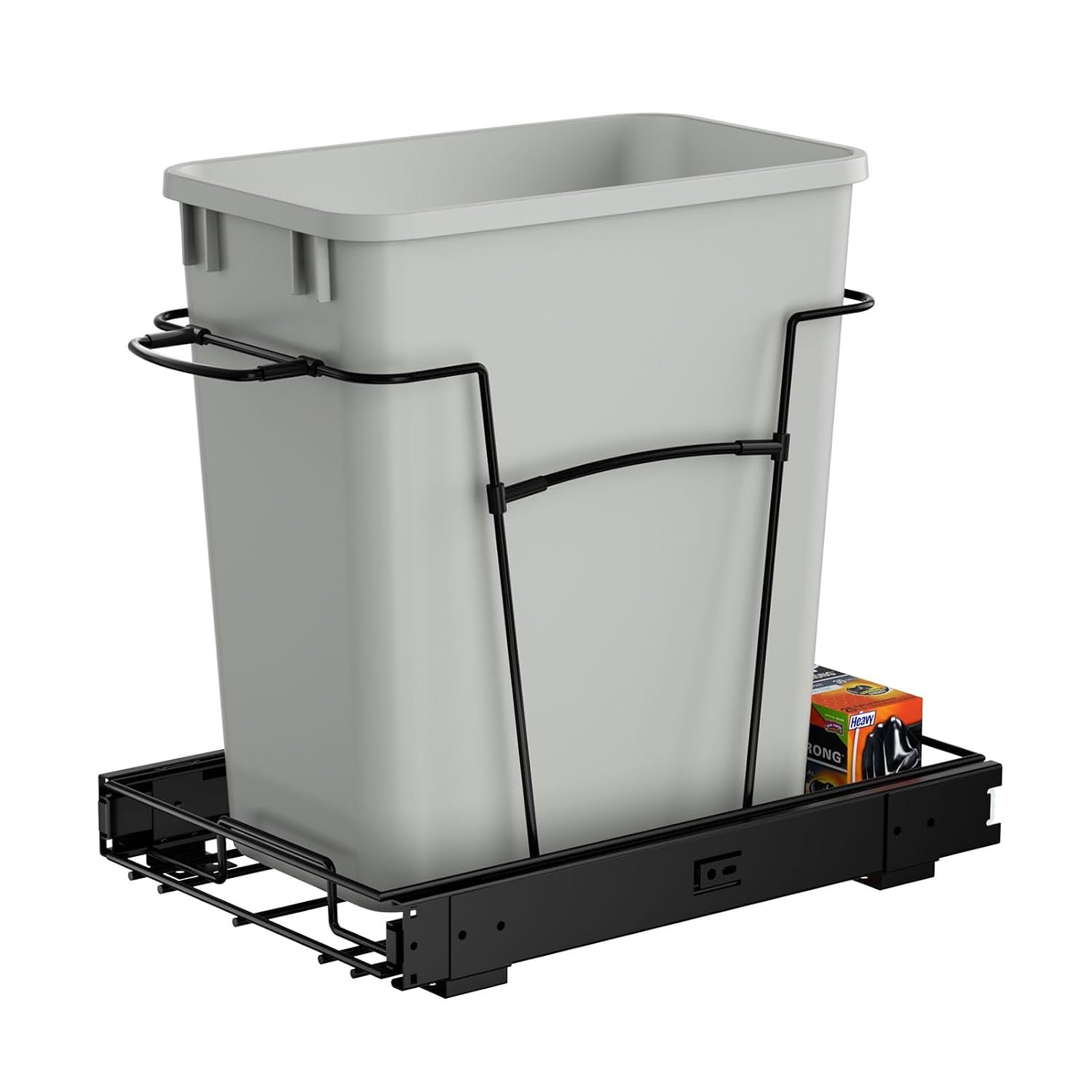 Pullout Trash Can for Cabinet, Under Sink Organizer, Heavy Duty Black Rack | 35 Qt Full Garbage Bin Extension Slides, Rust-Resistant, Easy Install, Fits 13″W X18″D Cabinet Opening, Can Not Included