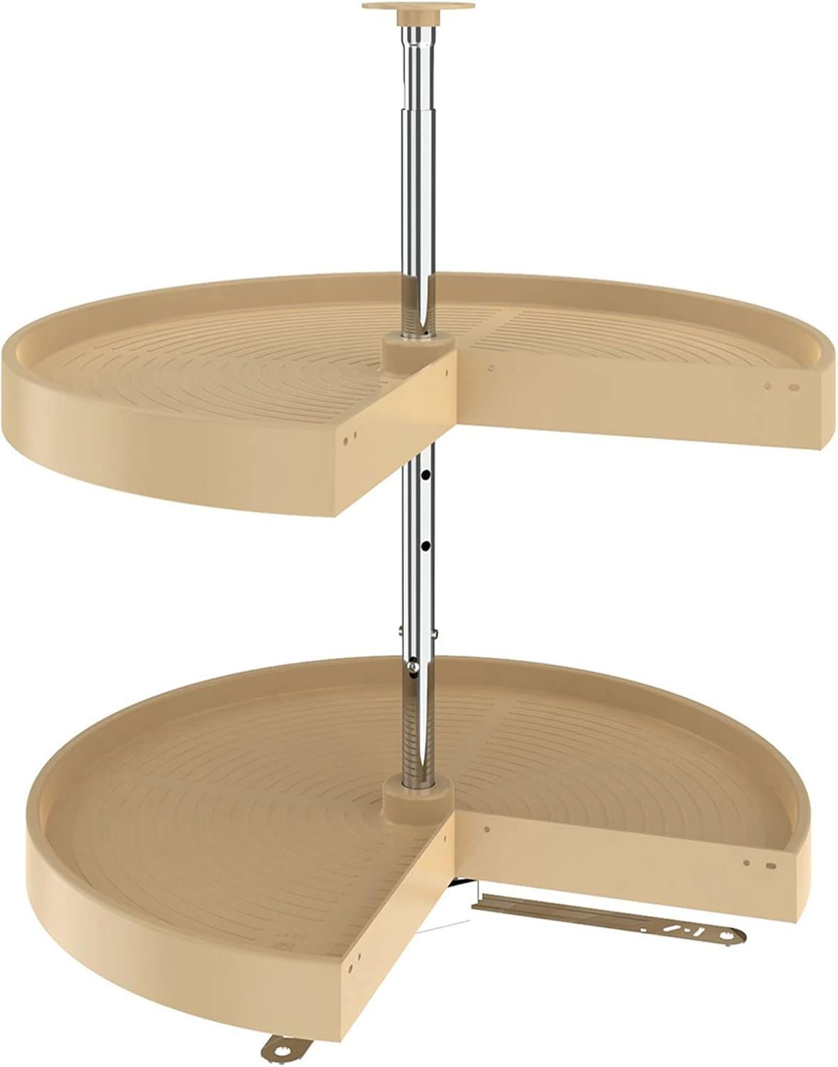 Rev-A-Shelf 28″ Pie-Cut Dual Tier Plastic Lazy Susan Organizer for Diagonal Corner Base Cabinets, Rotating Shelves for Kitchen Organization, 28″ W x 18″ D x 26″ H, Almond, LD-2942-28-15-1